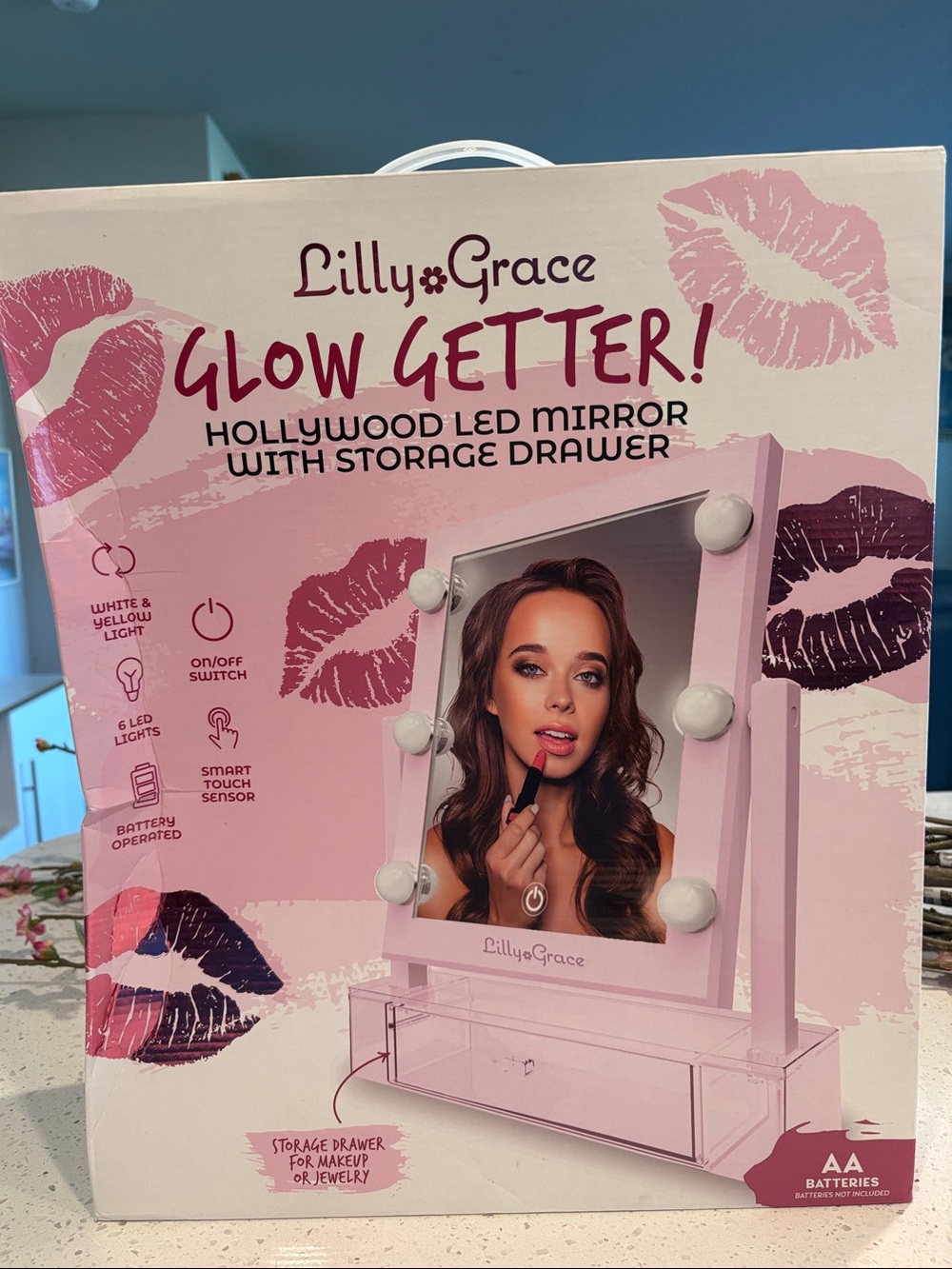 Lilly Grace Glow Getter Hollywood LED Mirror with Storage Drawer - Pink